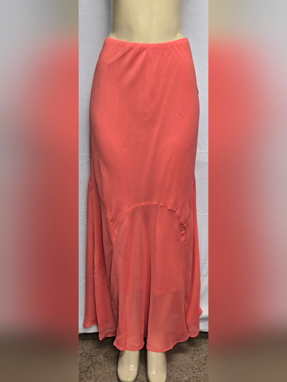 NYC Long Maxi Skirt XL Coral Elastic Waist Crinkle Tiered Style New